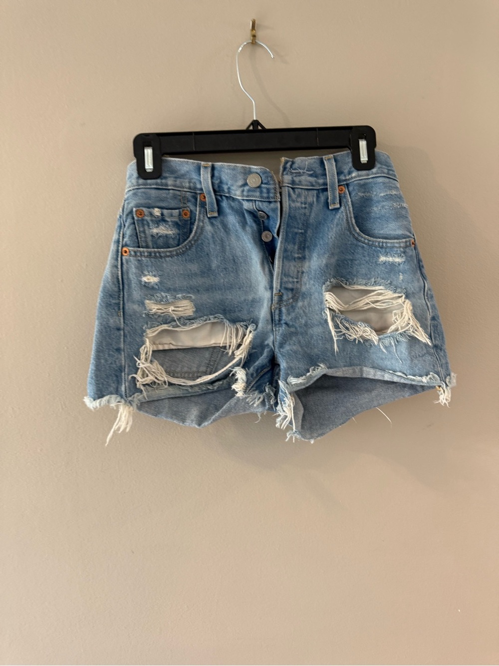 Levi's Light Blue Distressed Denim Cutoff Shorts